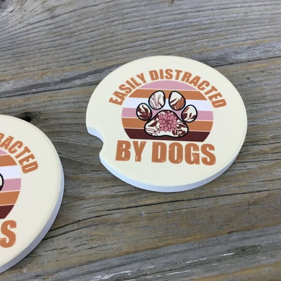 Easily Distracted by Dogs Car Coasters Set of 2 - Picture 4 of 6